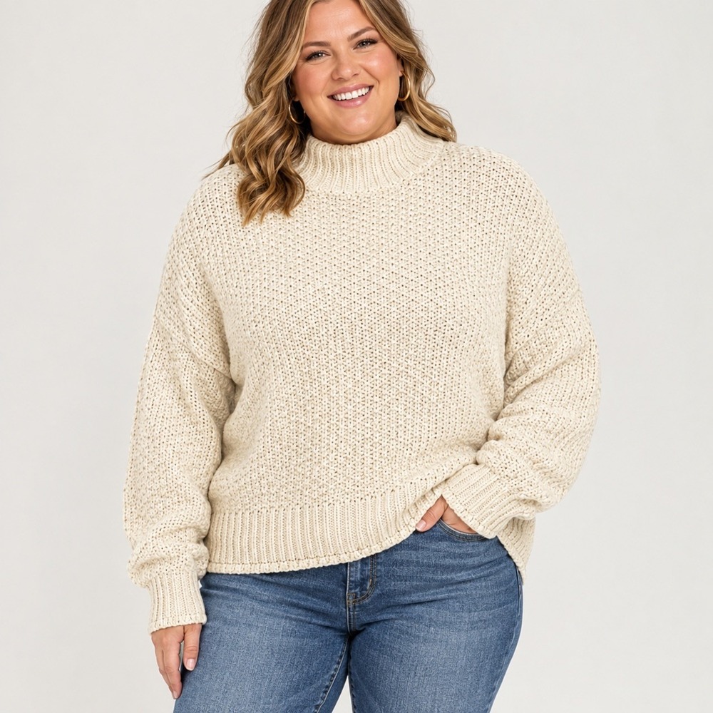 Zesica NWT Turtleneck Oversized Chunky Sweater XL Ivory Raglan Sleeve Cozy NEW